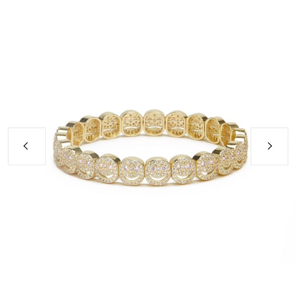 COPY - Gold Lisa Gozlan smiley bracelet with pink rhinestones